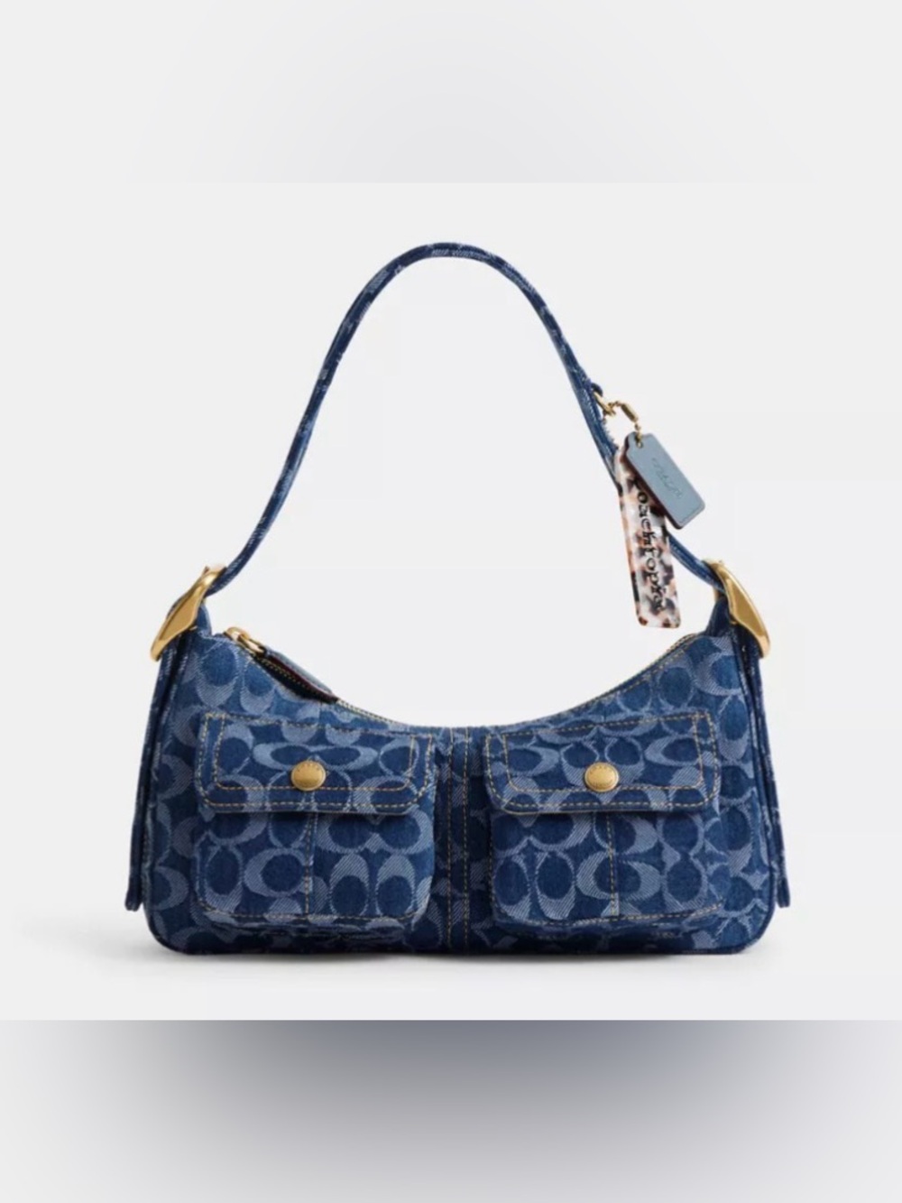💙Coach - Coachtopia Blue Denim Cargo Jacquard Shoulder Bag/Front Pockets
